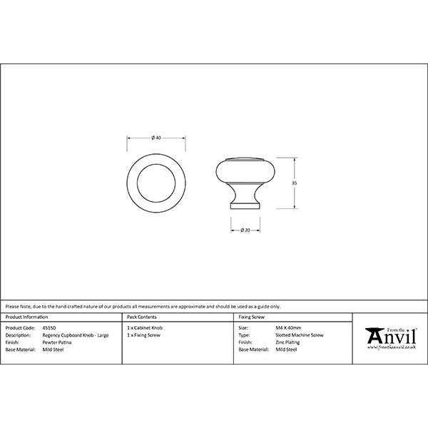 From The Anvil - Regency Cabinet Knob - Large - Pewter Patina - 45150 - Choice Handles