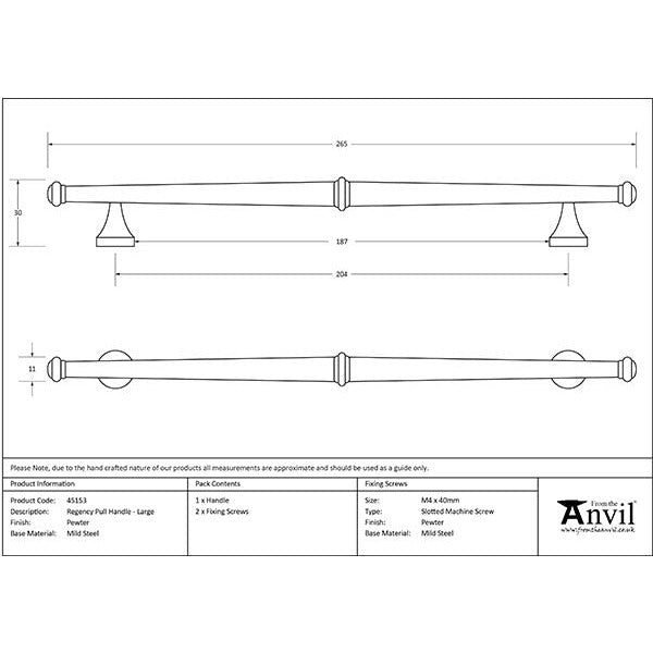 From The Anvil - Regency Pull Handle - Large - Pewter Patina - 45153 - Choice Handles