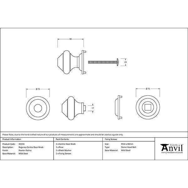 From The Anvil - Centre Door Knob - Pewter Patina - 45155 - Choice Handles