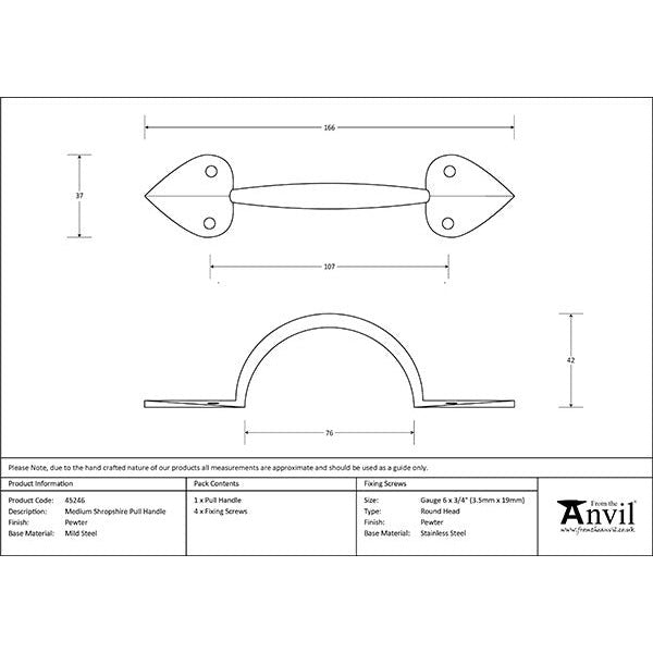 From The Anvil - Medium Shropshire Pull Handle - Pewter Patina - 45246 - Choice Handles