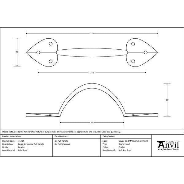 From The Anvil - Large Shropshire Pull Handle - Pewter Patina - 45247 - Choice Handles
