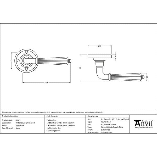 From The Anvil - Hinton Lever on Rose Set - Aged Brass - 45309 - Choice Handles