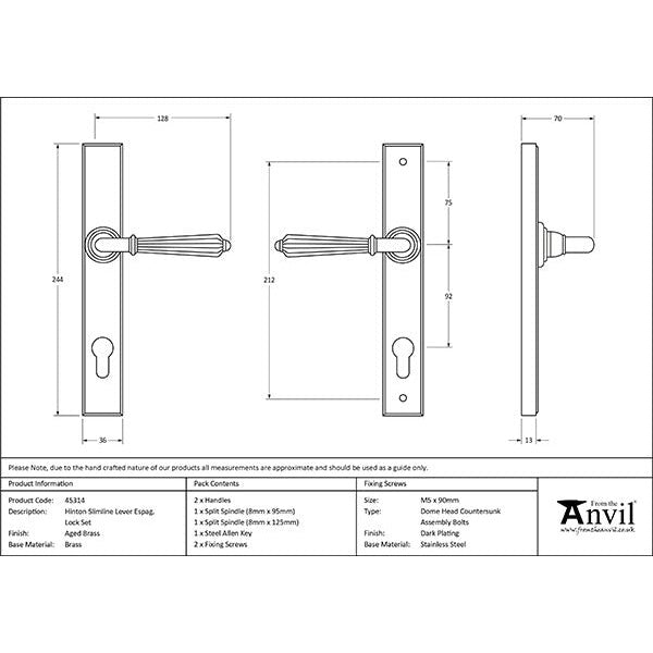 From The Anvil - Hinton Slimline Lever Espag. Lock Set - Aged Brass - 45314 - Choice Handles