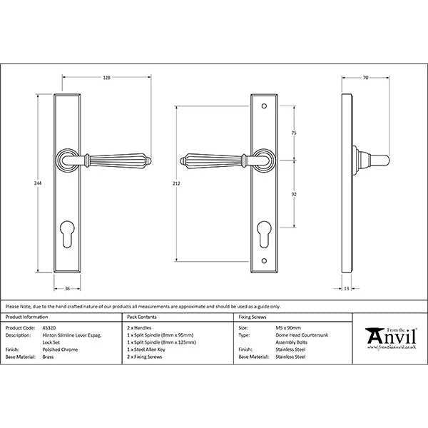 From The Anvil - Hinton Slimline Lever Espag. Lock Set - Polished Chrome - 45320 - Choice Handles