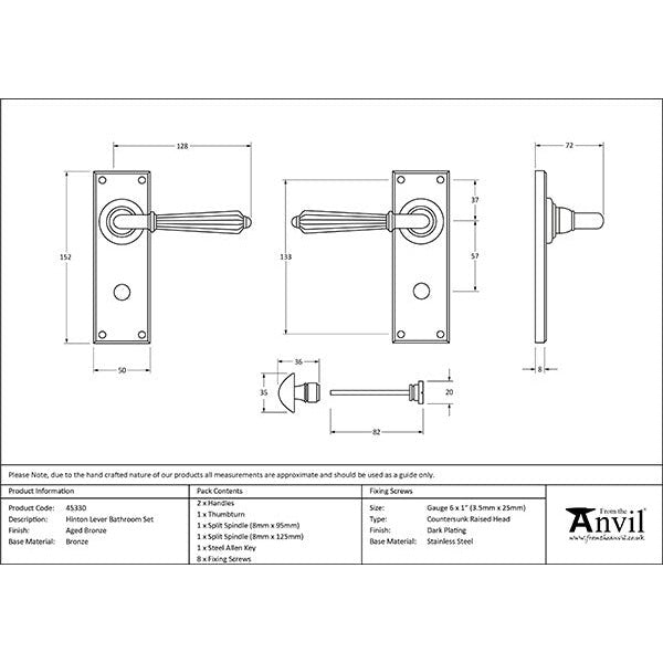 From The Anvil - Hinton Lever Bathroom Set - Aged Bronze - 45330 - Choice Handles
