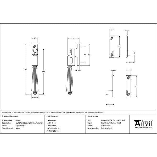 From The Anvil - Night-Vent Locking Hinton Fastener - Aged Brass - 45344 - Choice Handles