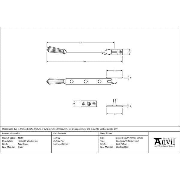 From The Anvil - 8" Hinton Stay - Aged Brass - 45359 - Choice Handles