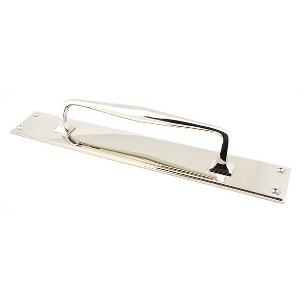 From The Anvil - 425mm Art Deco Pull Handle on Backplate - Polished Nickel - 45376 - Choice Handles