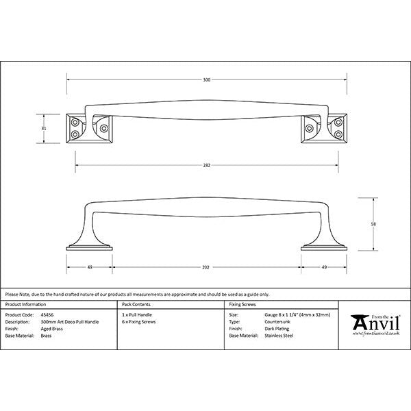 From The Anvil - 300mm Art Deco Pull Handle - Aged Brass - 45456 - Choice Handles