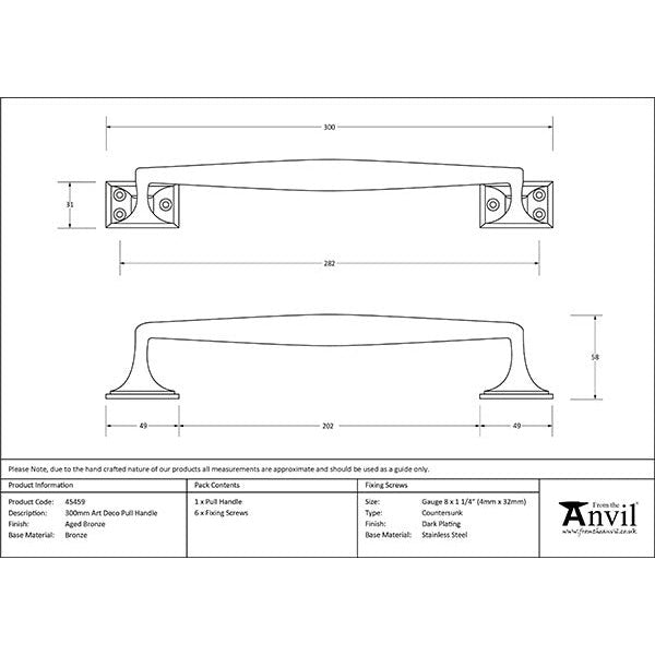 From The Anvil - 300mm Art Deco Pull Handle - Aged Bronze - 45459 - Choice Handles