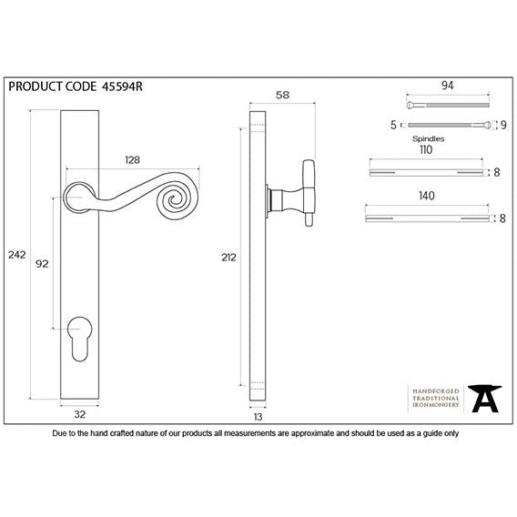 From The Anvil - Monkeytail Slimline Lever Espag. Lock Set - RH - External Beeswax - 45594R - Choice Handles