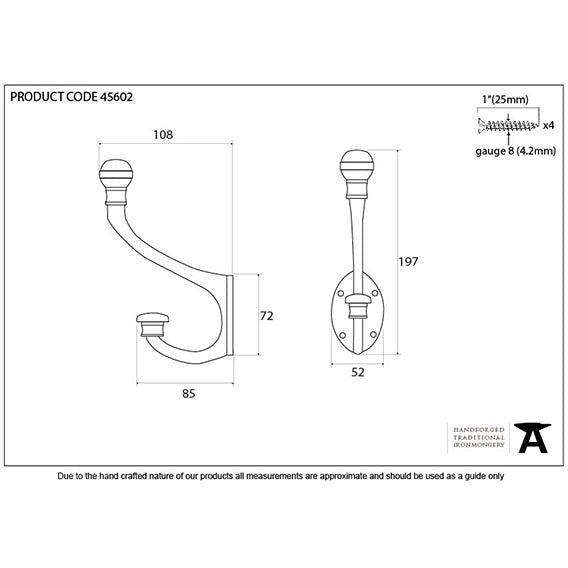 From The Anvil - 7 3/4" Hat & Coat Hook - Pewter Patina - 45602 - Choice Handles