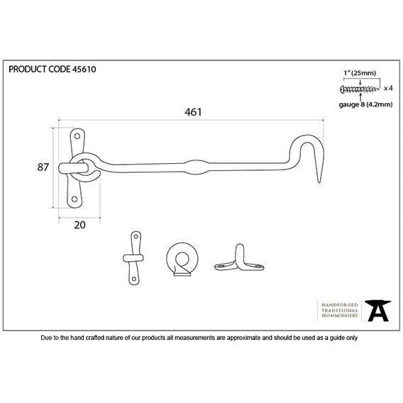 From The Anvil - 18" Forged Cabin Hook - External Beeswax - 45610 - Choice Handles