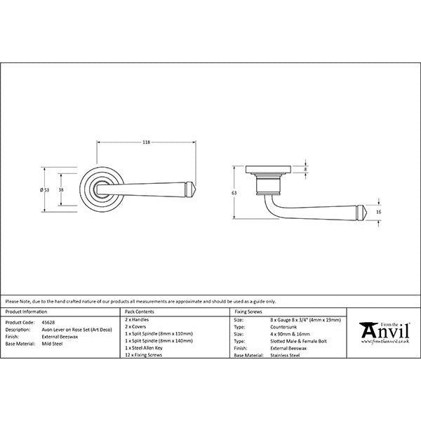 From The Anvil - Avon Round Lever on Rose Set (Art Deco) - External Beeswax - 45628 - Choice Handles