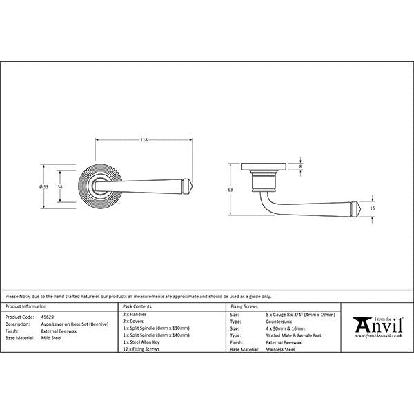 From The Anvil - Avon Round Lever on Rose Set (Beehive) - External Beeswax - 45629 - Choice Handles