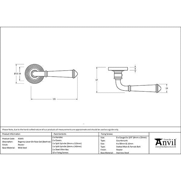 From The Anvil - Regency Lever on Rose Set (Beehive) - Pewter Patina - 45645 - Choice Handles