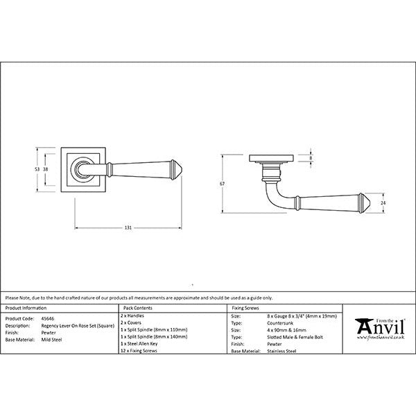 From The Anvil - Regency Lever on Rose Set (Square) - Pewter Patina - 45646 - Choice Handles