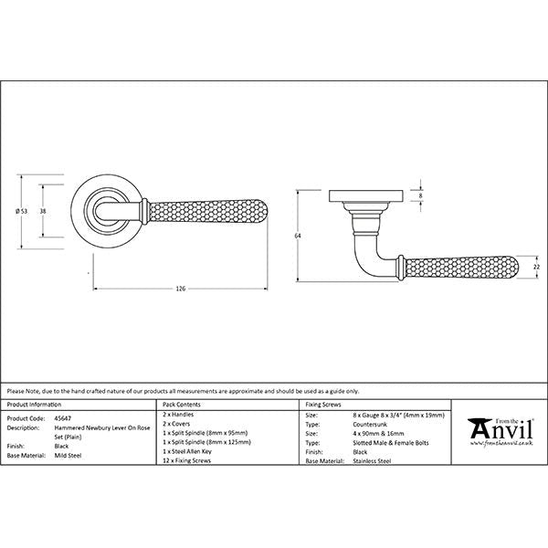 From The Anvil - Hammered Newbury Lever on Rose Set (Plain) - Black - 45647 - Choice Handles