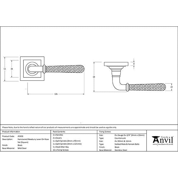 From The Anvil - Hammered Newbury Lever on Rose Set (Square) - Black - 45650 - Choice Handles