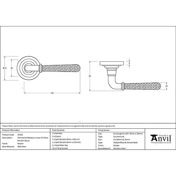 From The Anvil - Hammered Newbury Lever on Rose Set (Art Deco) - Pewter Patina - 45656 - Choice Handles