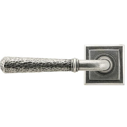 From The Anvil - Hammered Newbury Lever on Rose Set (Square) - Pewter Patina - 45658 - Choice Handles