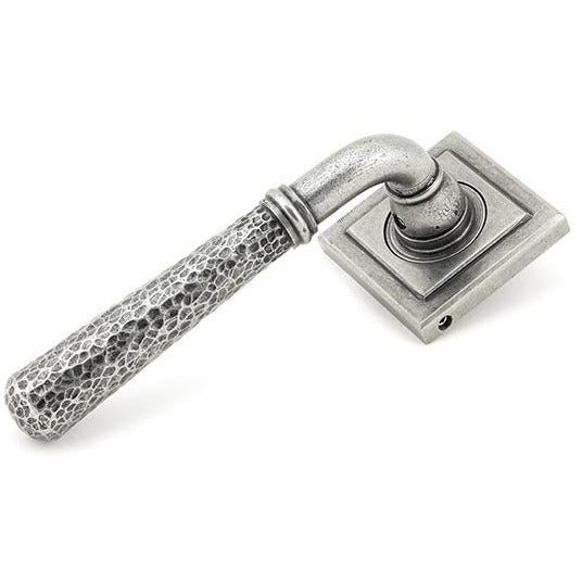 From The Anvil - Hammered Newbury Lever on Rose Set (Square) - Pewter Patina - 45658 - Choice Handles