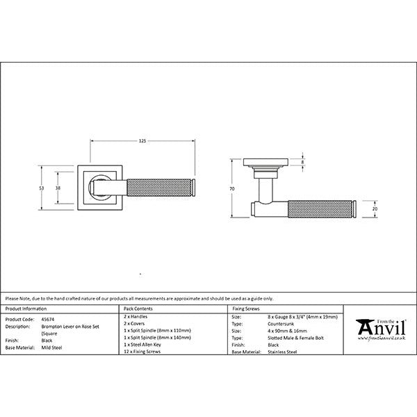 From The Anvil - Brompton Lever on Rose Set (Square) - Black - 45674 - Choice Handles