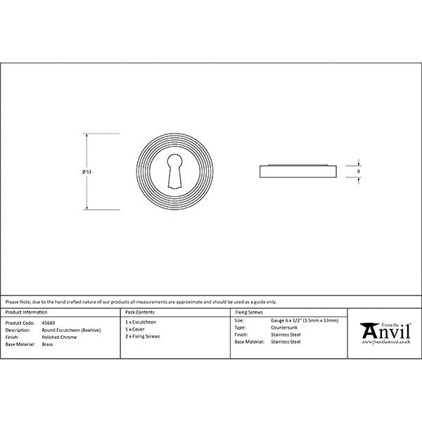 From The Anvil - Round Escutcheon (Beehive) - Polished Chrome - 45689 - Choice Handles