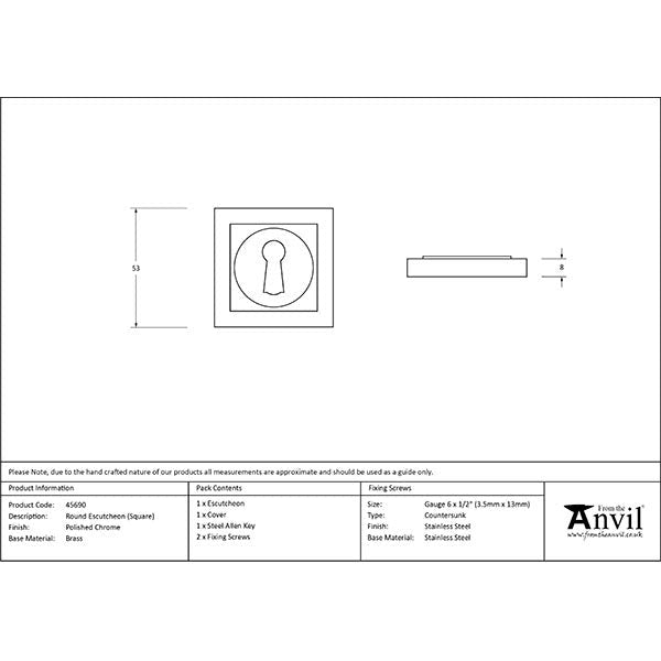 From The Anvil - Round Escutcheon (Square) - Polished Chrome - 45690 - Choice Handles