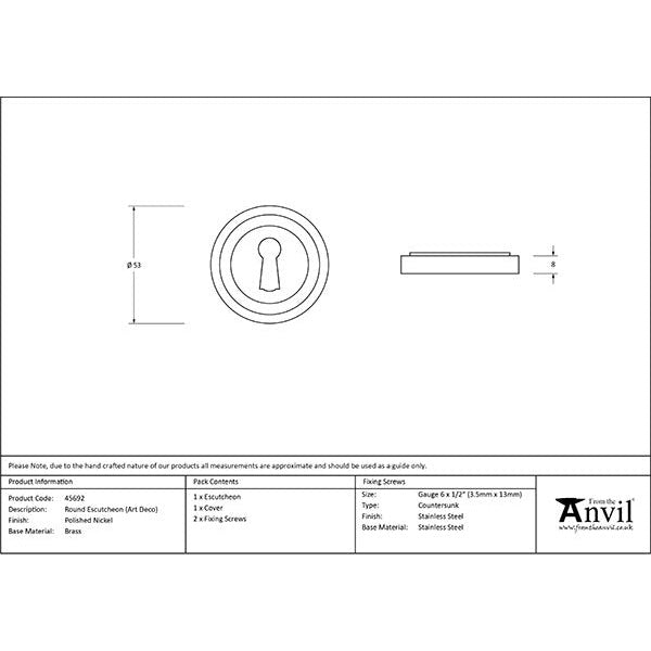 From The Anvil - Round Escutcheon (Art Deco) - Polished Nickel - 45692 - Choice Handles