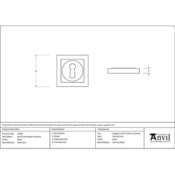 From The Anvil - Round Escutcheon (Square) - Black - 45698 - Choice Handles