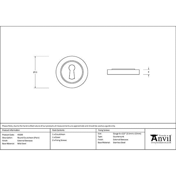 From The Anvil - Round Escutcheon (Plain) - External Beeswax - 45699 - Choice Handles