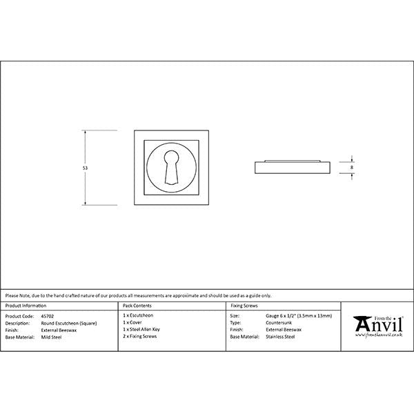 From The Anvil - Round Escutcheon (Square) - External Beeswax - 45702 - Choice Handles