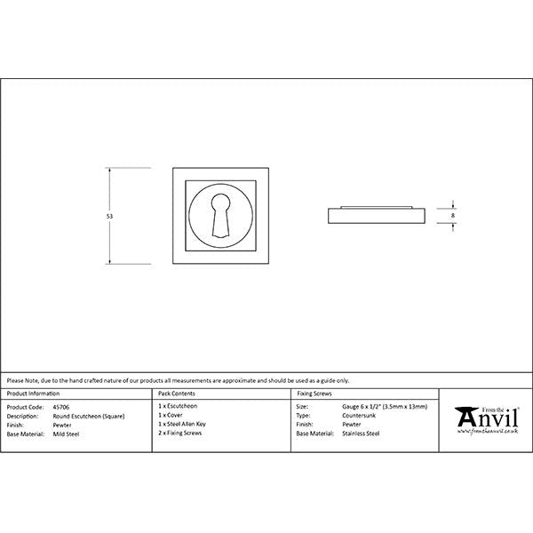 From The Anvil - Round Escutcheon (Square) - Pewter Patina - 45706 - Choice Handles