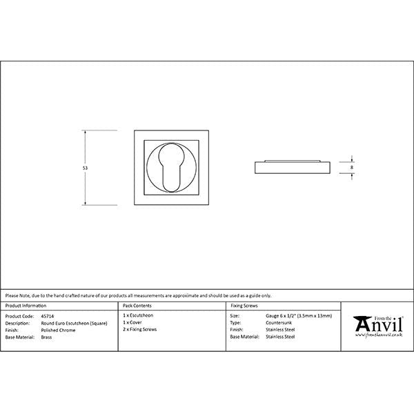 From The Anvil - Round Euro Escutcheon (Square) - Polished Chrome - 45714 - Choice Handles