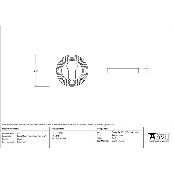 From The Anvil - Euro Escutcheon (Beehive) - Black - 45721 - Choice Handles