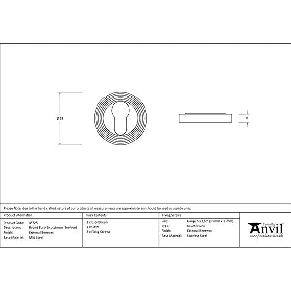 From The Anvil - Round Euro Escutcheon (Beehive) - External Beeswax - 45725 - Choice Handles