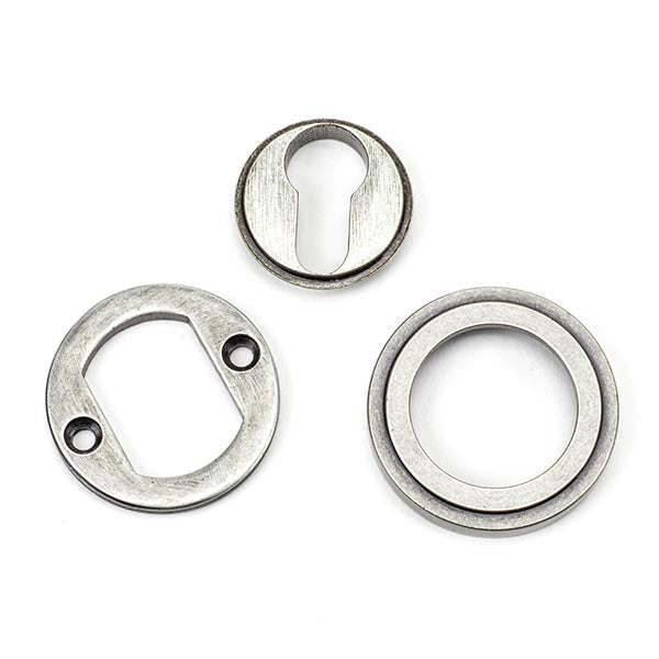 From The Anvil - Round Euro Escutcheon (Art Deco) - Pewter Patina - 45728 - Choice Handles