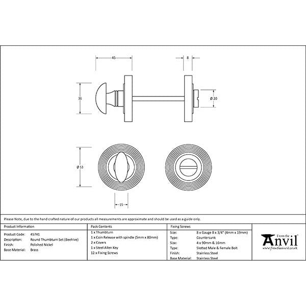 From The Anvil - Round Thumbturn Set (Beehive) - Polished Nickel - 45741 - Choice Handles
