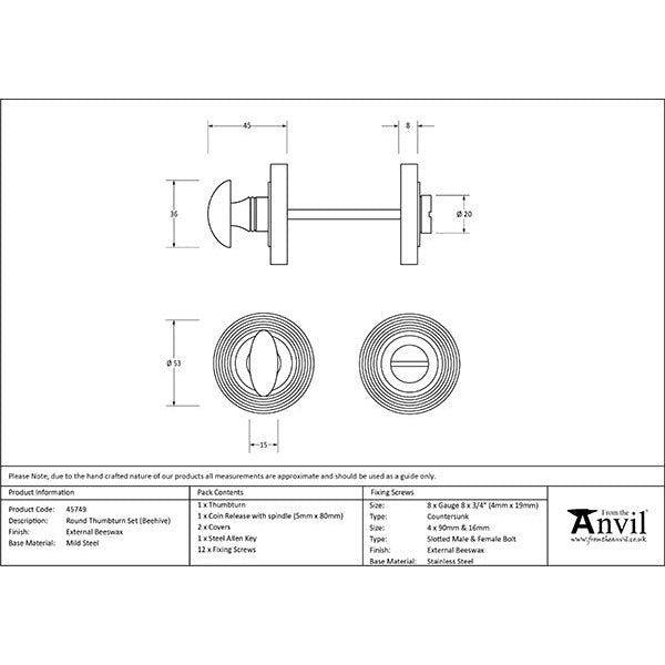 From The Anvil - Round Thumbturn Set (Beehive) - External Beeswax - 45749 - Choice Handles