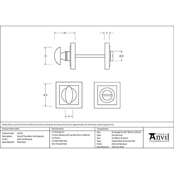 From The Anvil - Round Thumbturn Set (Square) - External Beeswax - 45750 - Choice Handles