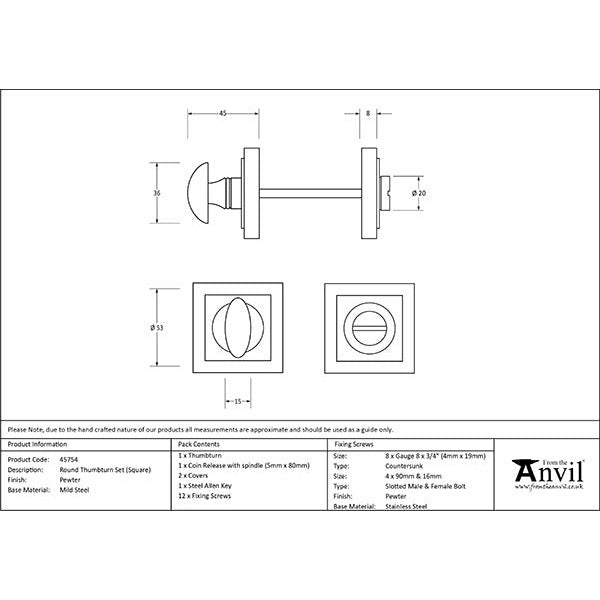 From The Anvil - Thumbturn Set (Square) - Pewter Patina - 45754 - Choice Handles