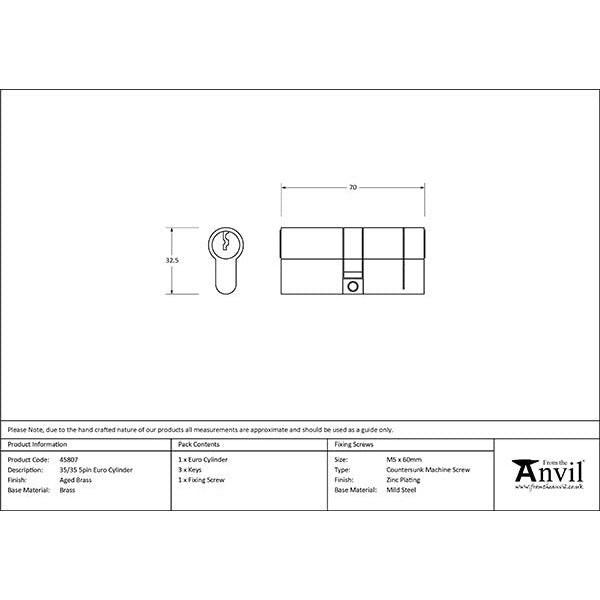 From The Anvil - 35/35 5pin Euro Cylinder - Aged Brass - 45807 - Choice Handles