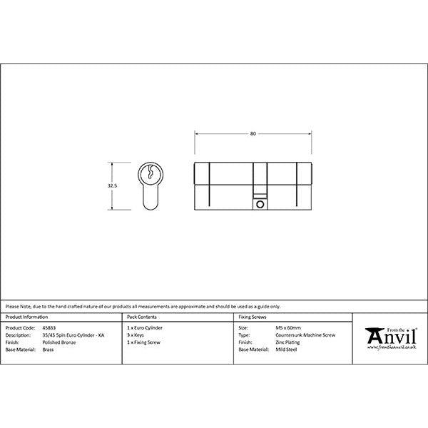 From The Anvil - 35/45 5pin Euro Cylinder KA - Polished Bronze - 45833 - Choice Handles
