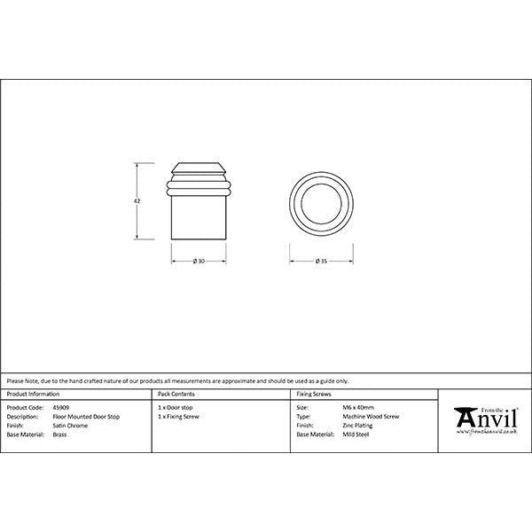 From The Anvil - Satin Chrome Floor Mounted Door Stop - Satin Chrome - 45909 - Choice Handles