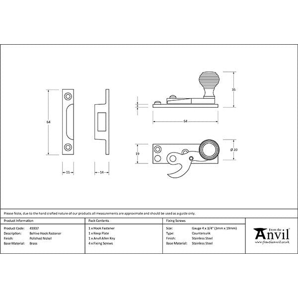 From The Anvil - Beehive Sash Hook Fastener - Polished Nickel - 45937 - Choice Handles