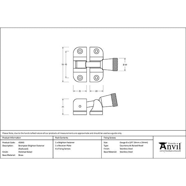 From The Anvil - Brompton Brighton Fastener (Radiused) - Polished Nickel - 45943 - Choice Handles