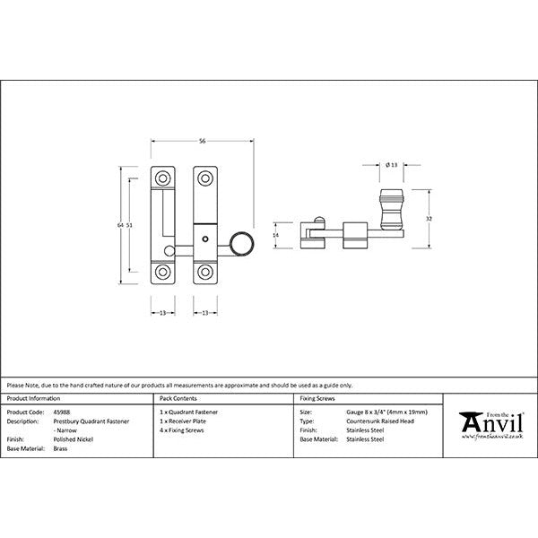 From The Anvil - Prestbury Quadrant Fastener - Narrow - Polished Nickel - 45988 - Choice Handles