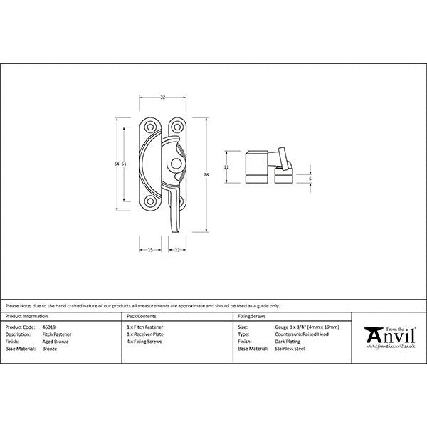 From The Anvil - Fitch Fastener - Aged Bronze - 46019 - Choice Handles