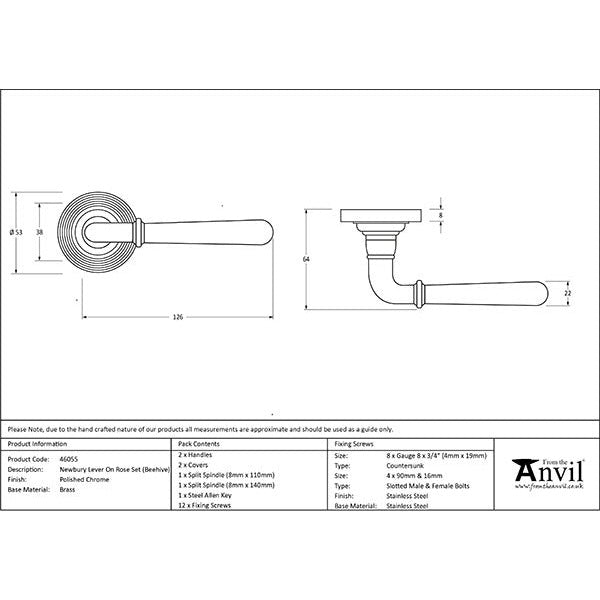 From The Anvil - Newbury Lever on Rose Set (Beehive) - Polished Chrome - 46055 - Choice Handles